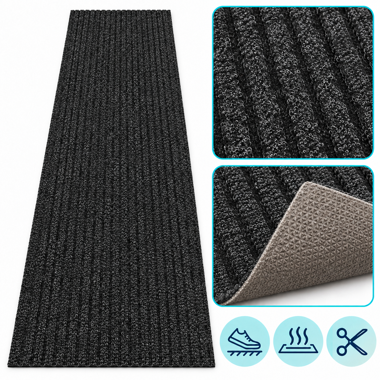Stripe - Naaldvilt Keukenloper - Antraciet - 100 cm