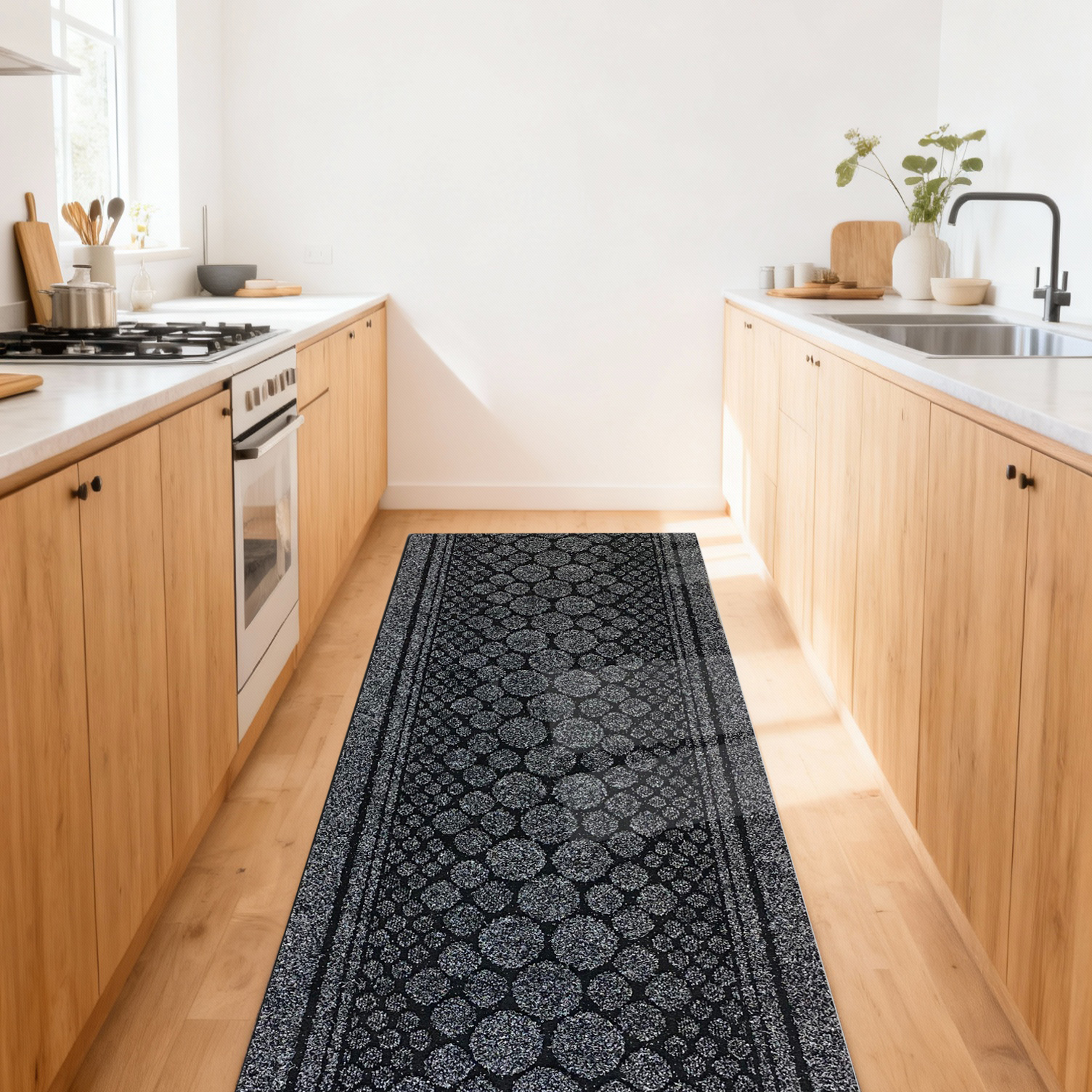 JYG Stone antraciet - Antislip Naaldvilt Loper – 66 cm breed