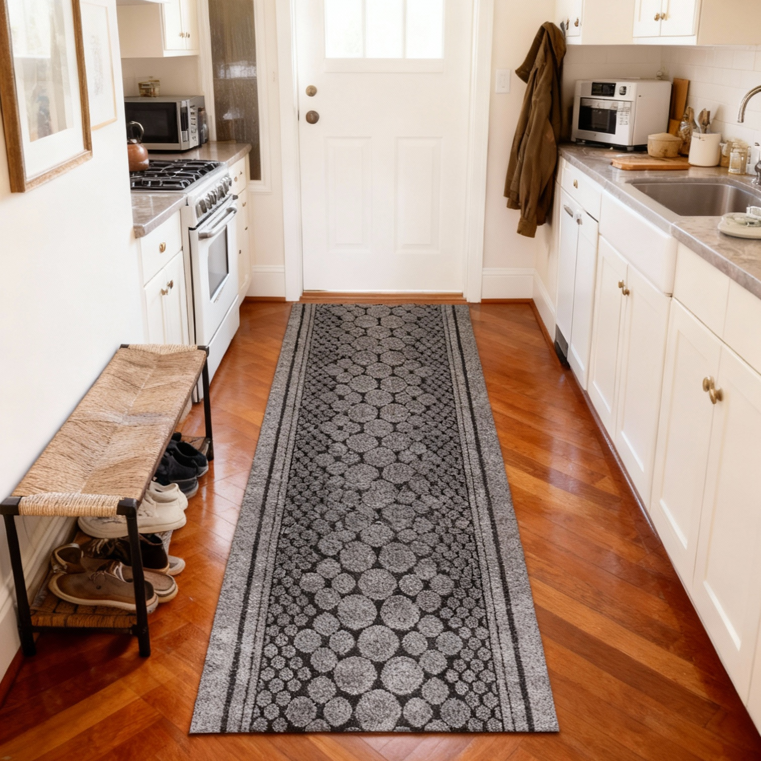 JYG Stone grijs - Antislip Naaldvilt Loper – 66 cm breed