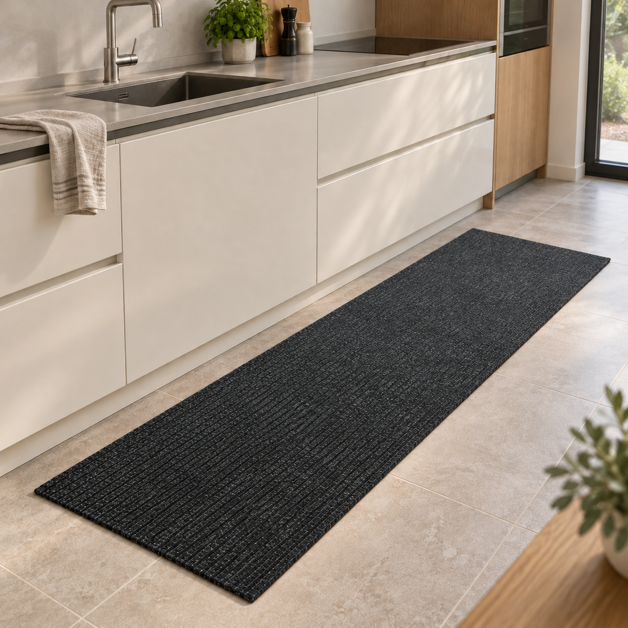 Stripe - Naaldvilt Keukenloper - Antraciet - 50 cm