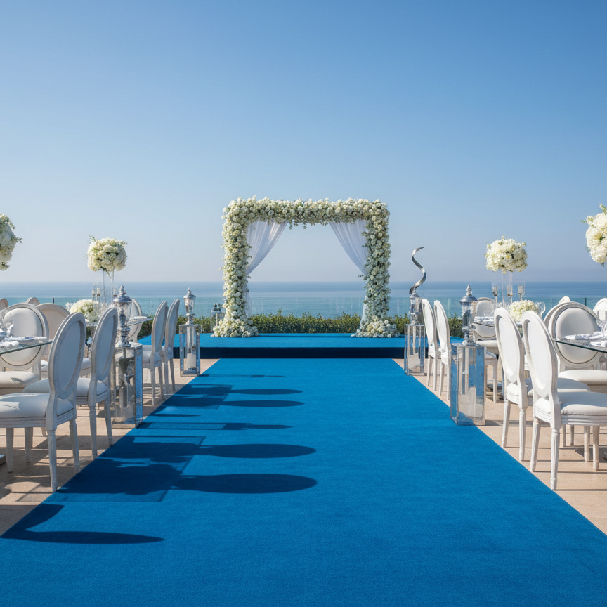 JYG Rode Loper – Oceaan Blauw Variant | Event Tapijt 1m Breed