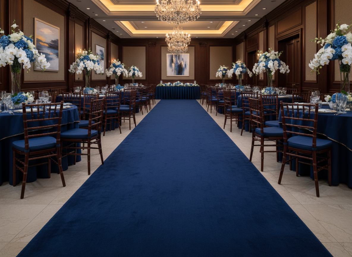 JYG Rode Loper – Donkerblauwe Variant | Event Tapijt 1m Breed